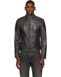 Charcoal Quilted Leather Bomber Jacket