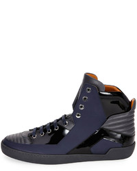 Bally Etman Rubberized Leather High Top Sneaker Dark Gray