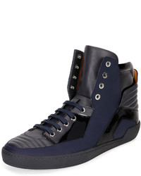 Bally Etman Rubberized Leather High Top Sneaker Dark Gray