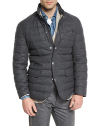 Brunello Cucinelli Quilted Wool Blend Blazer Jacket Anthracite