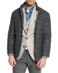Brunello Cucinelli Quilted Wool Blend Blazer Jacket Anthracite