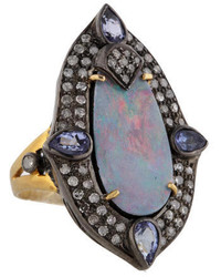 Blue Opal Diamond And Tanzanite Ring