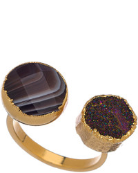 Janna Conner Designs Gold Vi Botswana Agate And Charcoal Ring