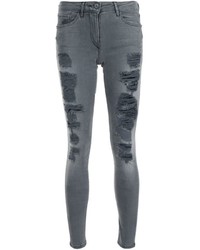 Charcoal Ripped Cotton Skinny Jeans
