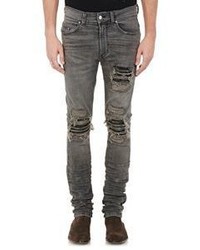 Amiri Distressed Leather Inset Jeans Grey