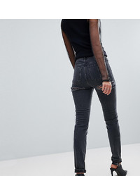 Asos Tall Asos Design Tall Farleigh High Waist Slim Mom Jeans In Washed Black With Bum Rips