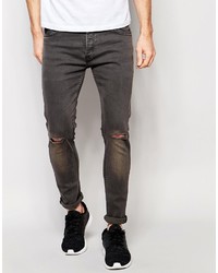 Brave Soul Charcoal Skinny Knee Ripped Jeans