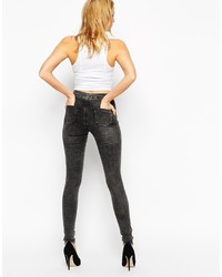 Asos Collection Rivington Jeans In Washed Gray With Ripped Knee
