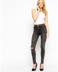 Asos Collection Rivington Jeans In Washed Gray With Ripped Knee