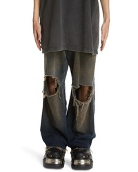 Balenciaga Destroyed Ripped Straight Leg Jeans In Rubber Black At Nordstrom