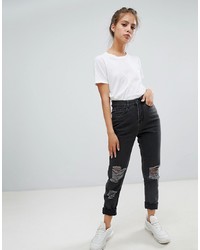 Noisy May Distressed Mom Jean In Black