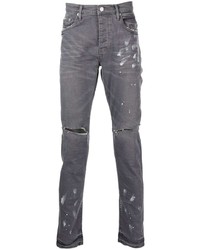 purple brand Distressed Paint Splatter Slim Fit Jeans