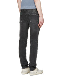 Balmain Grey Distressed Biker Jeans
