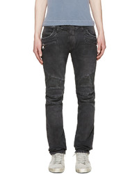 Balmain Grey Distressed Biker Jeans