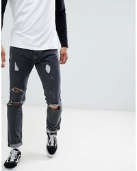 Lee Luke Skinny Jeans With Rip And Repair Washed Black
