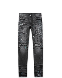 Amiri Skinny Fit Distressed Paint Splattered Stretch Denim Jeans