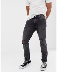 Abercrombie & Fitch Slim Fit Destroy Jeans In Washed Grey Destroy