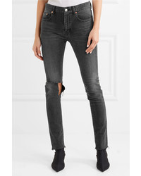 Balenciaga Distressed High Rise Skinny Jeans Charcoal