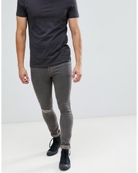 ASOS DESIGN 125oz Super Skinny Jeans In Grey With Knee Rip