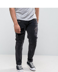ASOS DESIGN Asos Plus Skinny Jeans With Biker Zip And Rips Details In Washed Black