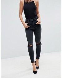 ASOS DESIGN Asos Ridley High Waist Skinny Jeans With Tie Knees In Black