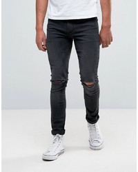 ASOS DESIGN Asos Super Skinny Jeans With Knee Rips In Dark Grey Wash