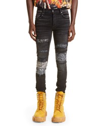 Amiri Bandana Art Patch Thrasher Ripped Skinny Jeans In Aged Black At Nordstrom