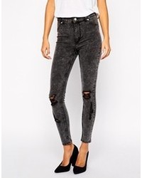 Cheap Monday Spray On Super Skinny Jeans With Distressing Gray