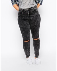 Asos Curve Ridley Skinny Jean In Smoked Black With 2 Rips