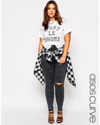 Asos Curve Rivington Jegging In Marbled Charcoal Wash With Displaced Ripped Knees