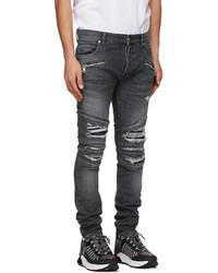 Balmain Grey Ribbed Patches Slim Jeans