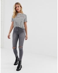Parisian High Waisted Jeggings With Ripped Knee