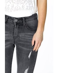 Boohoo Petite Polly Ribbed Distressed Jean