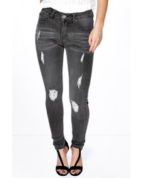 Boohoo Petite Polly Ribbed Distressed Jean