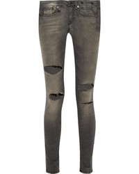 R 13 R13 Distressed Mid Rise Skinny Jeans