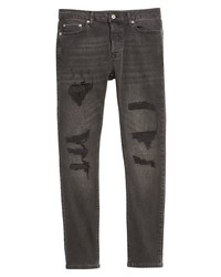 Topman Rip Repair Skinny Jeans In Black At Nordstrom