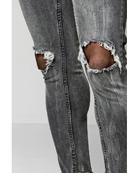 Boohoo Skinny Fit Charcoal Jeans With Ripped Knees
