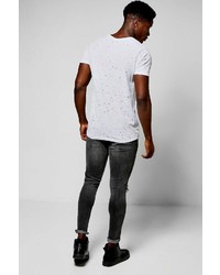 Boohoo Skinny Fit Charcoal Jeans With Ripped Knees