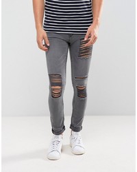 New Look Skinny Jeans With Extreme Rips In Grey Wash