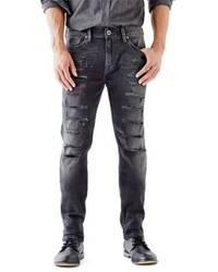 GUESS Slim Tapered Jeans In Worn Black Destroy Wash