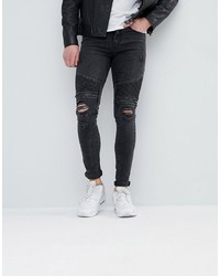 New Look Super Skinny Biker Jeans With Rips In Black