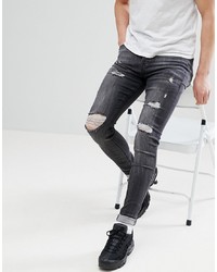 Sixth June Super Skinny Jeans In Washed Black With Distressing