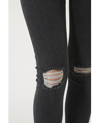 Topshop Tall Moto Washed Black Ripped Jamie Jeans