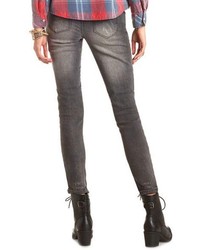 Charlotte Russe Zipper Cuff Destroyed Charcoal Skinny Jeans