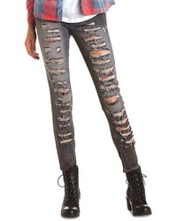 Charlotte Russe Zipper Cuff Destroyed Charcoal Skinny Jeans