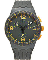 Swatch Unisex Swiss Chronograph Gordon Gray Silicone Strap Watch 42mm Susa401