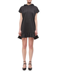 Carven Technical Jersey Hooded Ruffled Dress Gray