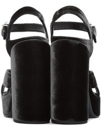 Jil Sander Grey Velvet Platform Sandals