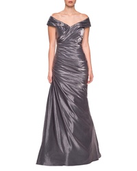 La Femme Ruched Two Tone Satin Gown