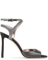 Jimmy Choo Helen 100 Glitter Trimmed Satin And Suede Sandals Anthracite
